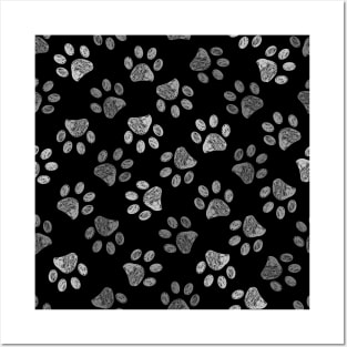 Doodle grey paw print Posters and Art